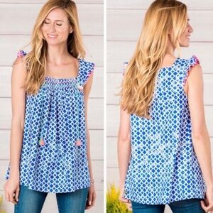 Matilda Jane Wandering Waters Smocked Ruffled Tassels Top Blouse Sz XS
